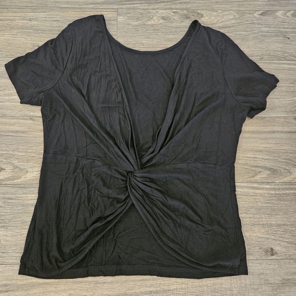 SHEIN Black Short‎ Sleeve Tie Front T-Shirt